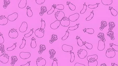 Minimalist vegetable line art pattern with eggplant and tomato icons on a v.. Stock Illustration