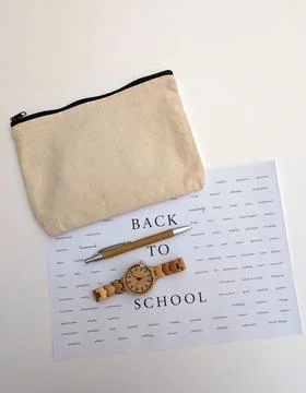 Minimalist vertical back to school concept featuring a single word art sheet Stock Photos