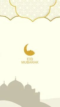 A minimalist vertical design for Eid Mubarak celebrations, featuring a gold.. Illustrazione stock