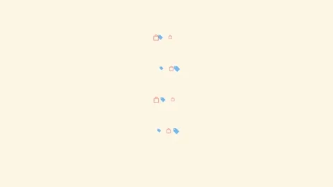 Minimalist vertical pattern of small blue tags and red shopping bag icons Vídeo Stock 336263463