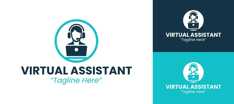 Minimalist Virtual Assistant Logo for Virtual Support Services Stock Illustration