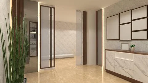 Minimalist Wall Partition Design for Interior Corridor and Living Room Stock Illustration