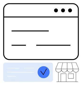 Minimalist Web Browser Interface with Checkmark and Storefront Symbolizing .. Stock Illustration