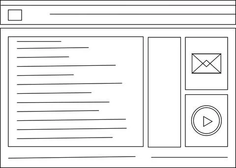 Minimalist web browser wireframe illustration with text and media placeholder Stock Illustration