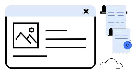 Minimalist Web Page Concept with Content and Scroll Document Illustrazione stock