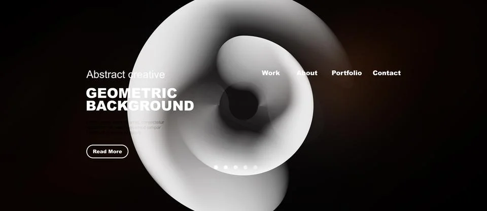 Minimalist website design features abstract white swirl over dark background. 스톡 일러스트