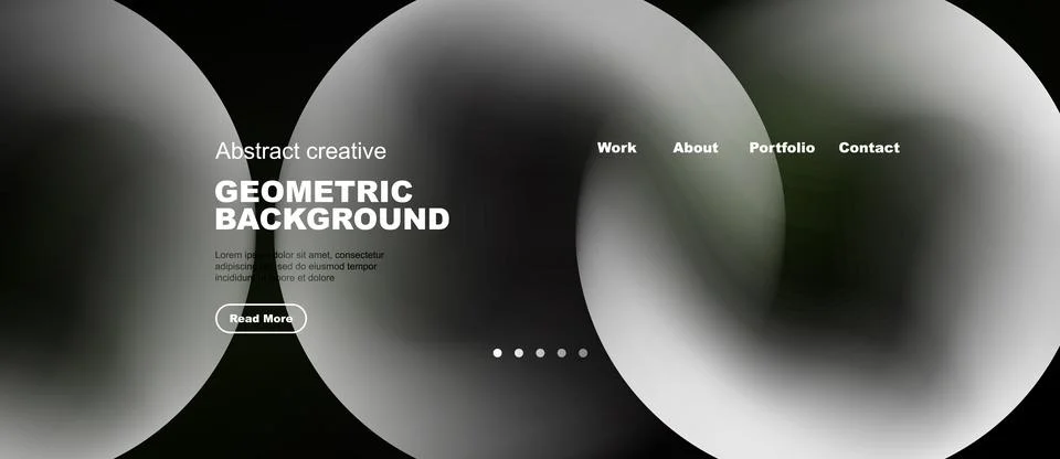 Minimalist website design features soft, blurred shapes. Text overlays provid Stock Illustration