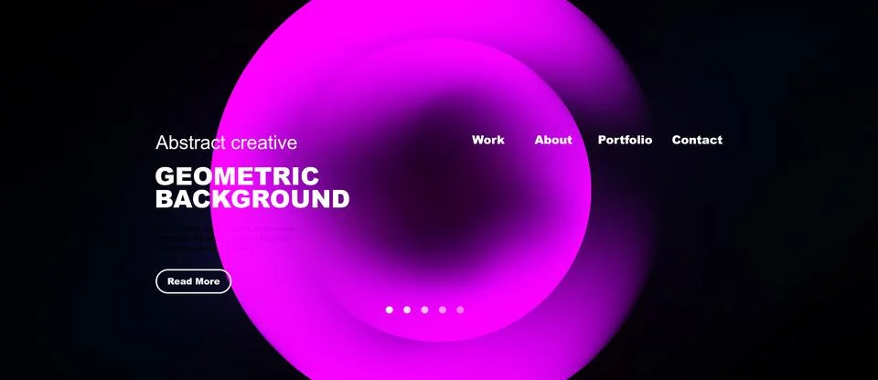 Minimalist website design features vibrant pink circles. Text displays port.. Stock Illustration