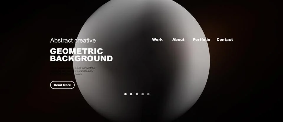 Minimalist website mockup features soft, blurred sphere. Text highlights 스톡 일러스트