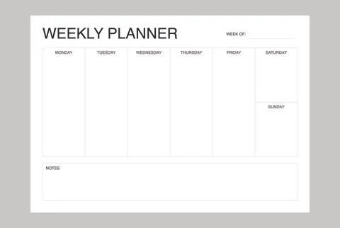 Minimalist Weekly Planner template, schedule Illustrazione stock