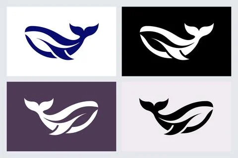 Minimalist Whale Logo Vector Set Stock Illustration