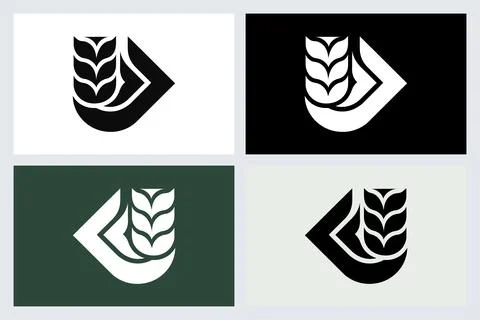 Minimalist Wheat Ear Letter U Logo Design Concept イラスト素材
