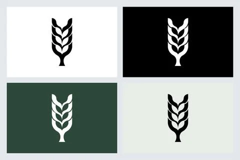 Minimalist Wheat Ear Logo Icon Set (1) イラスト素材