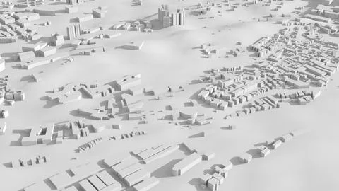A minimalist white architectural city model viewed from above, 3d render Illustrazione stock