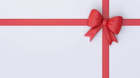 Minimalist white background with a 3D red ribbon and bow. Stock-Illustration