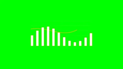 Minimalist white bar chart with a rising golden trend line on green screen Stock Footage 340264866