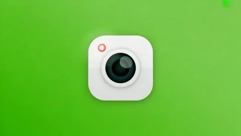 Minimalist white camera icon with red recording light on vibrant green back.. Stock Footage 320816601