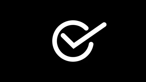 Minimalist white check mark animation on black screen confirms task completio Stock Footage 334906375