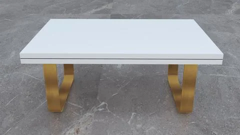 Minimalist White Coffee Table with Brass Metal Base 3D Furniture Render 스톡 일러스트