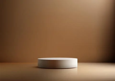 Minimalist White Cylindrical Podium on Solid Brown Backdrop with Reflective.. 스톡 일러스트