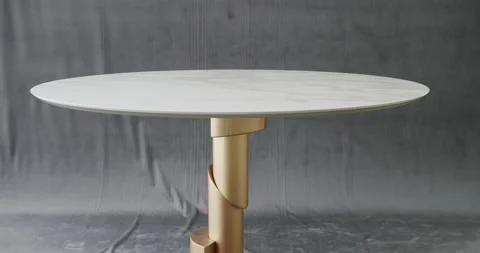 Minimalist White Dining Round Table on isolated grey background. Stock Footage 217420105