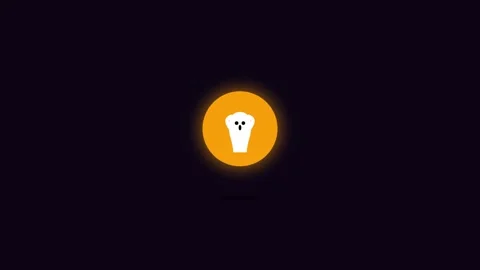 Minimalist white ghost icon centered inside a glowing orange circle on black Video stock 338310301