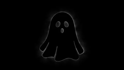 Minimalist white glowing ghost outline animation appearing on black backgro.. Stock Footage 339074238