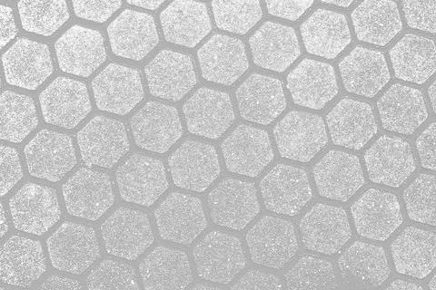 Minimalist white hexagon pattern background with gritty metallic texture Stock Photos