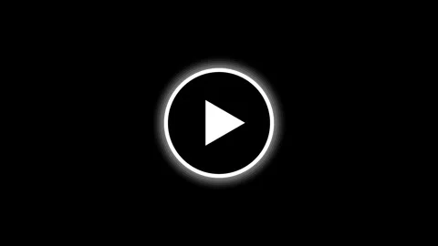 Minimalist white play button icon animation on black background. Vidéo 337081704