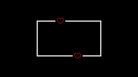 Minimalist white rectangle frame with glowing red hearts appearing on black.. Stock Footage 345547887