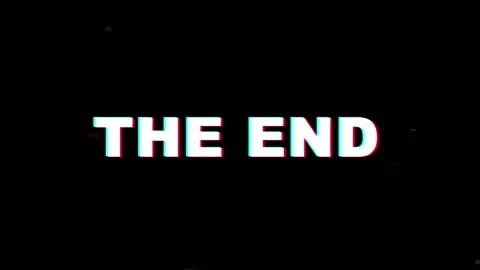 Minimalist white text reading the end on a solid black background for movie Stock Footage 345754194