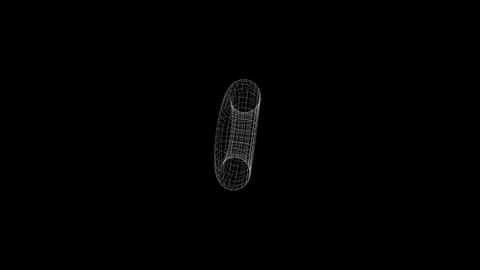 Minimalist white wireframe torus rotating smoothly in empty black digital b.. 스톡 동영상 342440250