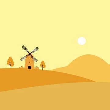 Minimalist Windmill Landscape Illustration