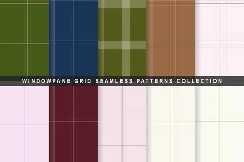 Minimalist windowpane grid seamless pattern swatches in diverse earthy tones Stock Illustration