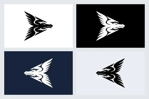 Minimalist Winged Dragon Logo Vector Set Stock Illustration