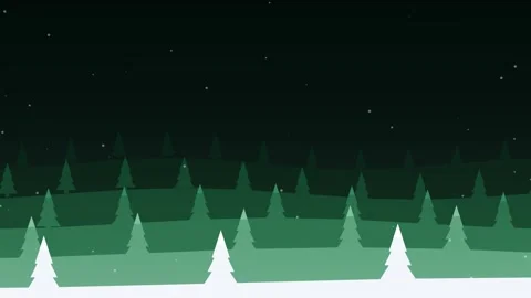 Minimalist Winter Forest Night Sky Snowfall Evergreen Trees Dark Green Hues Stock Footage 346660393