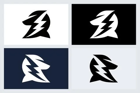 Minimalist Wolf Lightning Bolt Logo Vector Set Ilustración de archivo