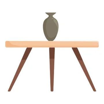 Minimalist wooden table standing on three legs with vase on top Stock Illustration