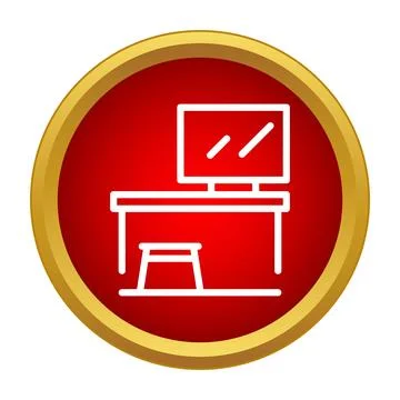 Minimalist workbench icon featuring computer and stool Stock Illustration
