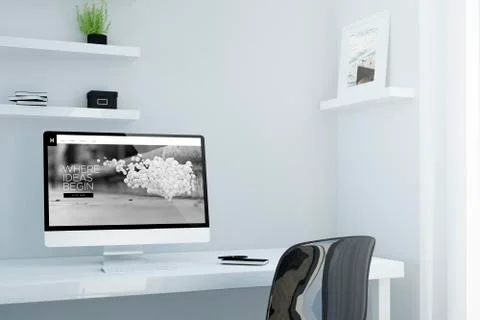 Minimalist workspace, studio for designer or creative professional, 3D Rendering Stock Illustration