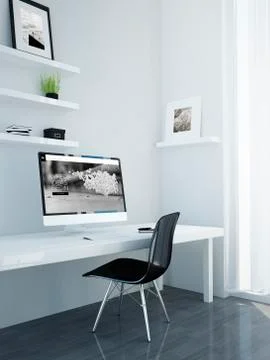 Minimalist workspace, studio for designer or creative professional, 3D Rendering Stock Illustration