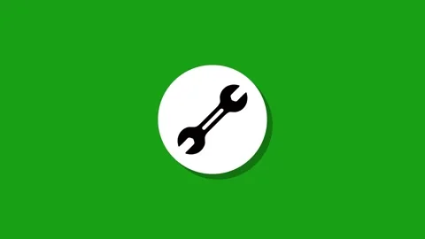 Minimalist wrench tool icon appearing in white circle on green background m.. Stock Footage 327762943