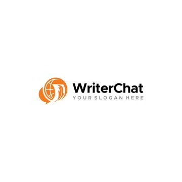 Minimalist WriterChat feather globe logo design Stock Illustration