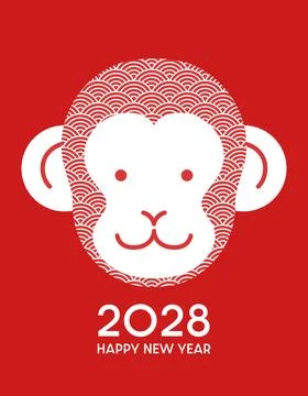 Minimalist Year of the Monkey flat vector poster 스톡 일러스트