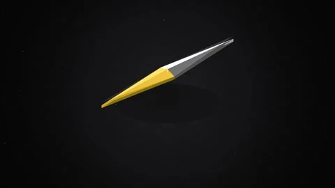 Minimalist yellow arrow craft gliding through a cosmic dark backdrop. Stock Footage 346005592