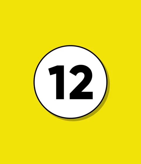 Minimalist yellow background with animated white circle revealing number twel Stock Footage 332396380