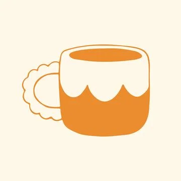 A minimalist yellow mug features a decorative scalloped handle and a clean two Stock Illustration