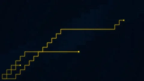 Minimalist yellow rising arrow graph on black background Stock Footage 346000989