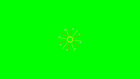 Minimalist yellow sun icon featuring radiating lines on vibrant green screen 스톡 동영상 340903433