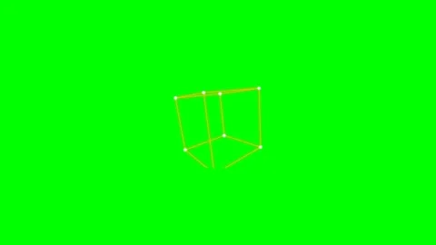 Minimalist yellow wireframe cube structure isolated on a chroma key backgroun Stock Footage 340900627